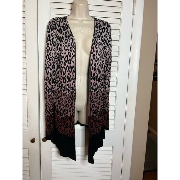 Joseph A pink‎ black brown leopard print cardigan M Excellent Pockets - Picture 1 of 4